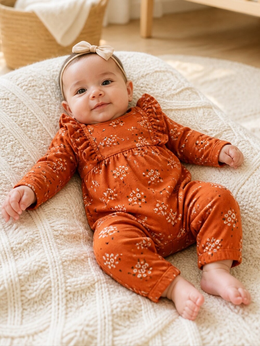 Starting Out Baby Girl 6M Rust Floral Ruffle Romper Dillard's Boho Fall Jumpsuit